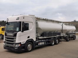 SCANIA R500 6x2 EURO 6 + přívěs FELDBINDER HEUT na sypké hmoty 60m3
